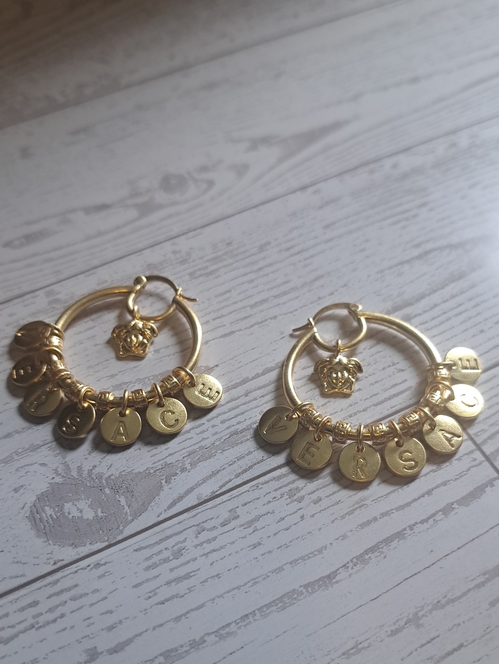 Gold-Tone Initial Charm Hoop Earrings - Unbranded